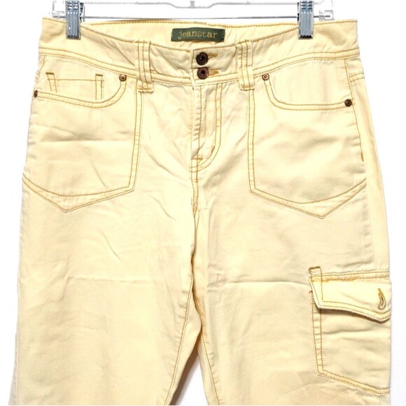 Womens Yellow Cargo Capri Pants Size Medium 6 Pocket Utility Button Zip Outdoor - Picture 5 of 8